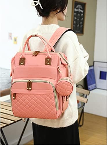 Sac à Dos à Langer pour bébé, Sac de Voyage avec Lit de Bébé Portable, 35L Grande Capacité Sac de Maternité, Sac à Couches Multifonction avec 2 Sangles, Rose