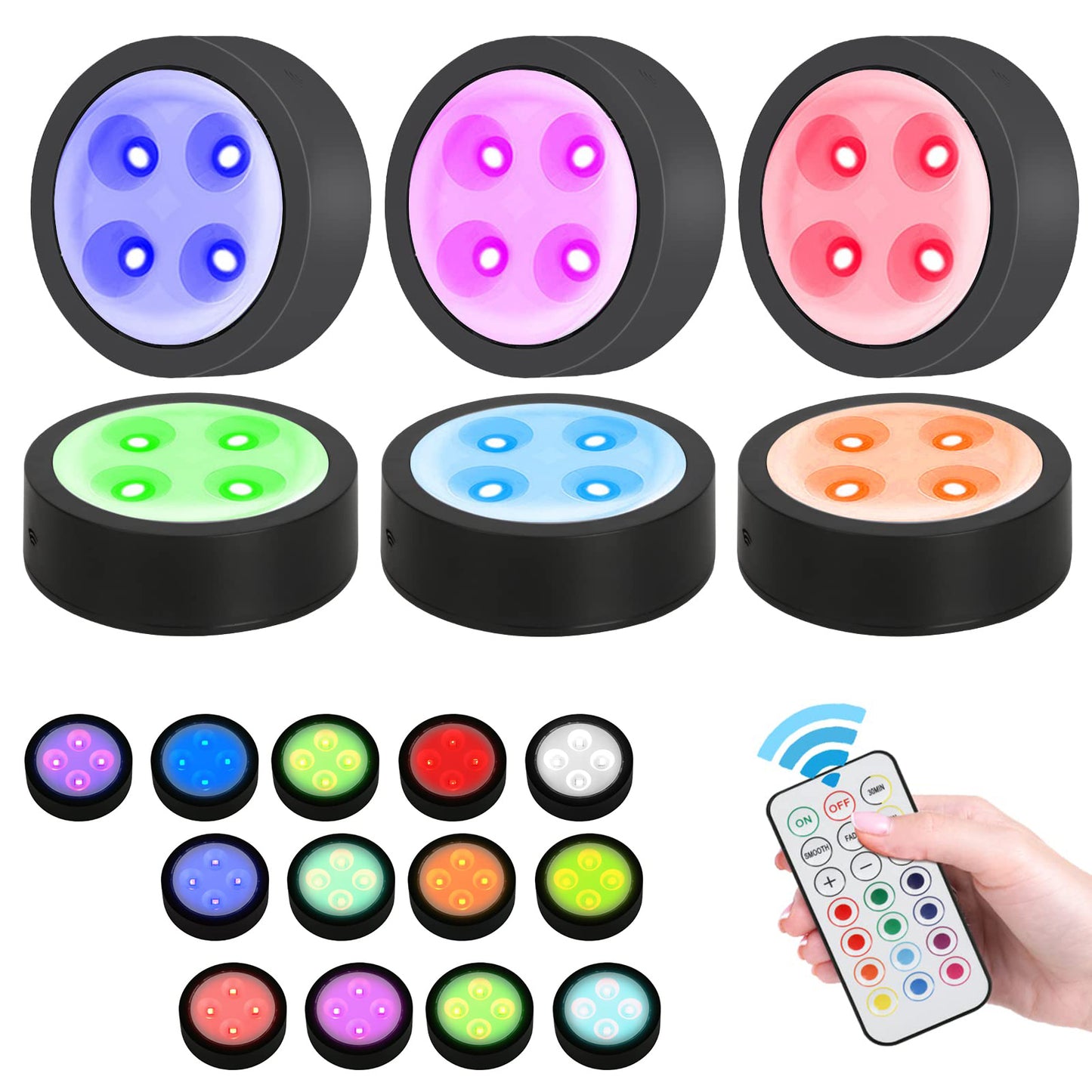 Lumières sans fil sous les armoires avec éclairage à distance 13 couleurs LED sous les armoires Lumières autocollantes sur l’armoire Lumières sous le comptoir Lumières RVB de télécommande