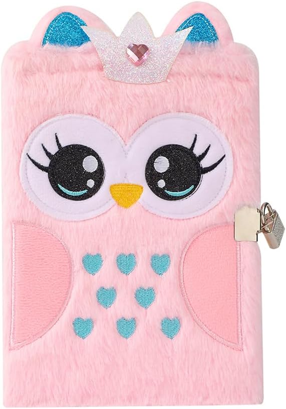 A5 Carnet de Notes Horizontal, Journal Secret, Notebook pour le travail, l'étude, Cadeau pour Enfants et Adolescents , Hibou en Peluche