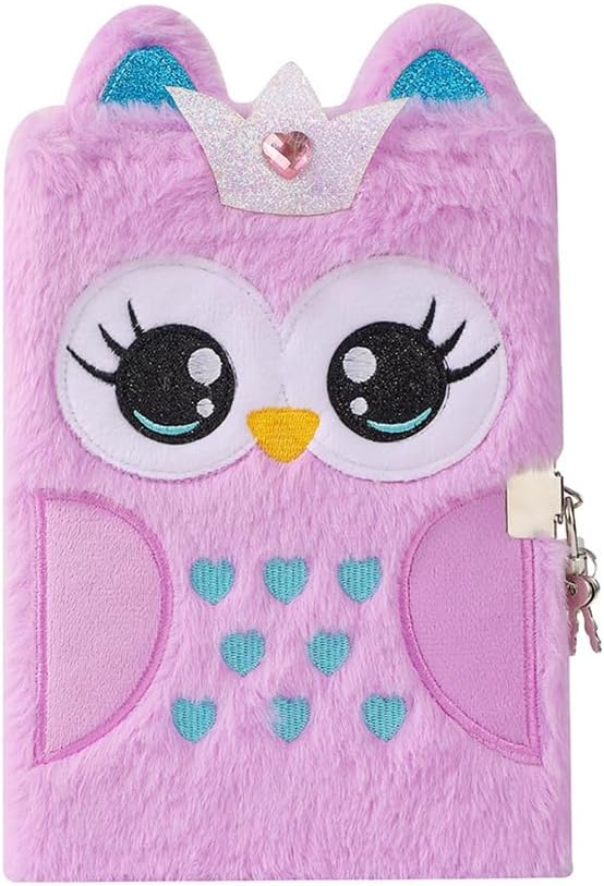 Carnet de Notes en Peluche Hiboux Mignon, A5 Carnet de Notes Horizontal, Journal Secret, Notebook pour le travail, l'étude, Cadeau pour Enfants et Adolescents