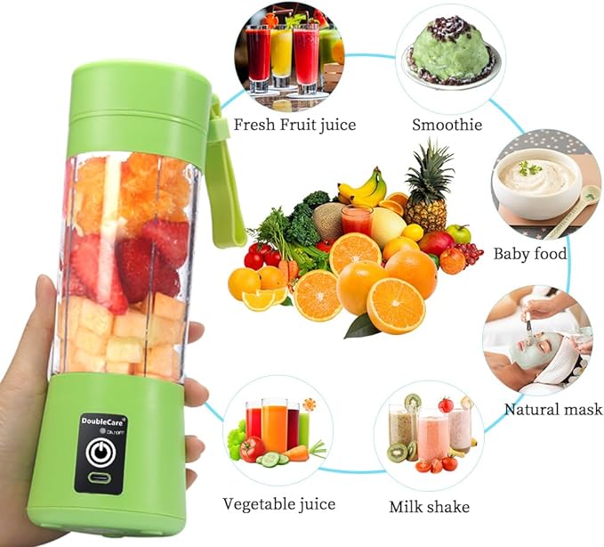 Mixeur de Fruits Portable Rechargeable par USB - Mini Blender pour Smoothie, Milk-shake, Jus de Fruits - Blender Portable de 380ml avec 6 Lames - Sans BPA - Cadeaux de Noël pour Femme et Homme