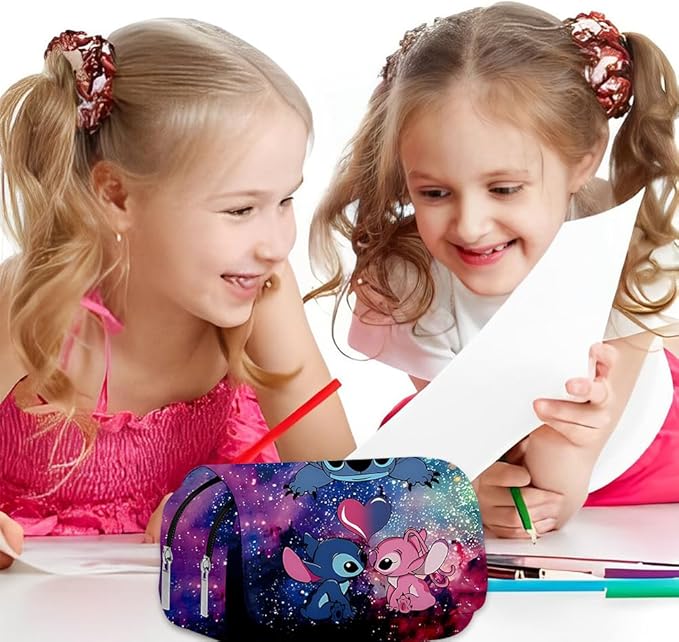 Stitch Étuis ™ à Crayons pour Étudiants Sac à Crayons Dessin Animé Pencil Case Double Organisateur Plumier Sac de Papeterie de Bureau Portable Élèves Primaire et Secondaire Scolaire Cadeaux de Rentré
