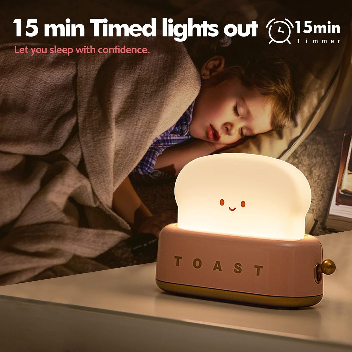 Lampe de nuit à Led, Décor de bureau mignon, lampe grille-pain rechargeable avec minuterie, design créatif, lampe de chevet portable pour bébé, enfant, fille