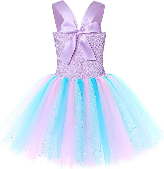 FONLAM Robe Costume de Sirène Fille Robe Fête Baptême Princesse Sirène pour Fille Enfants Tutu Fleurs Carnaval