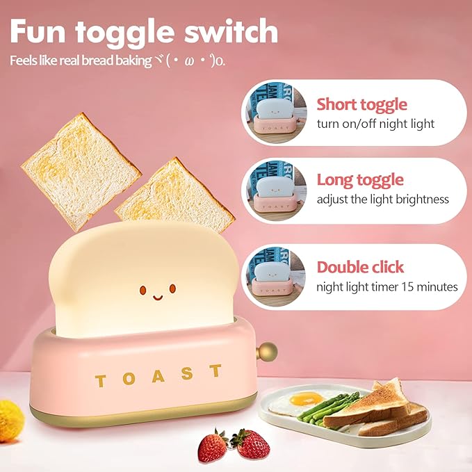Lampe de nuit à Led, Décor de bureau mignon, lampe grille-pain rechargeable avec minuterie, design créatif, lampe de chevet portable pour bébé, enfant, fille