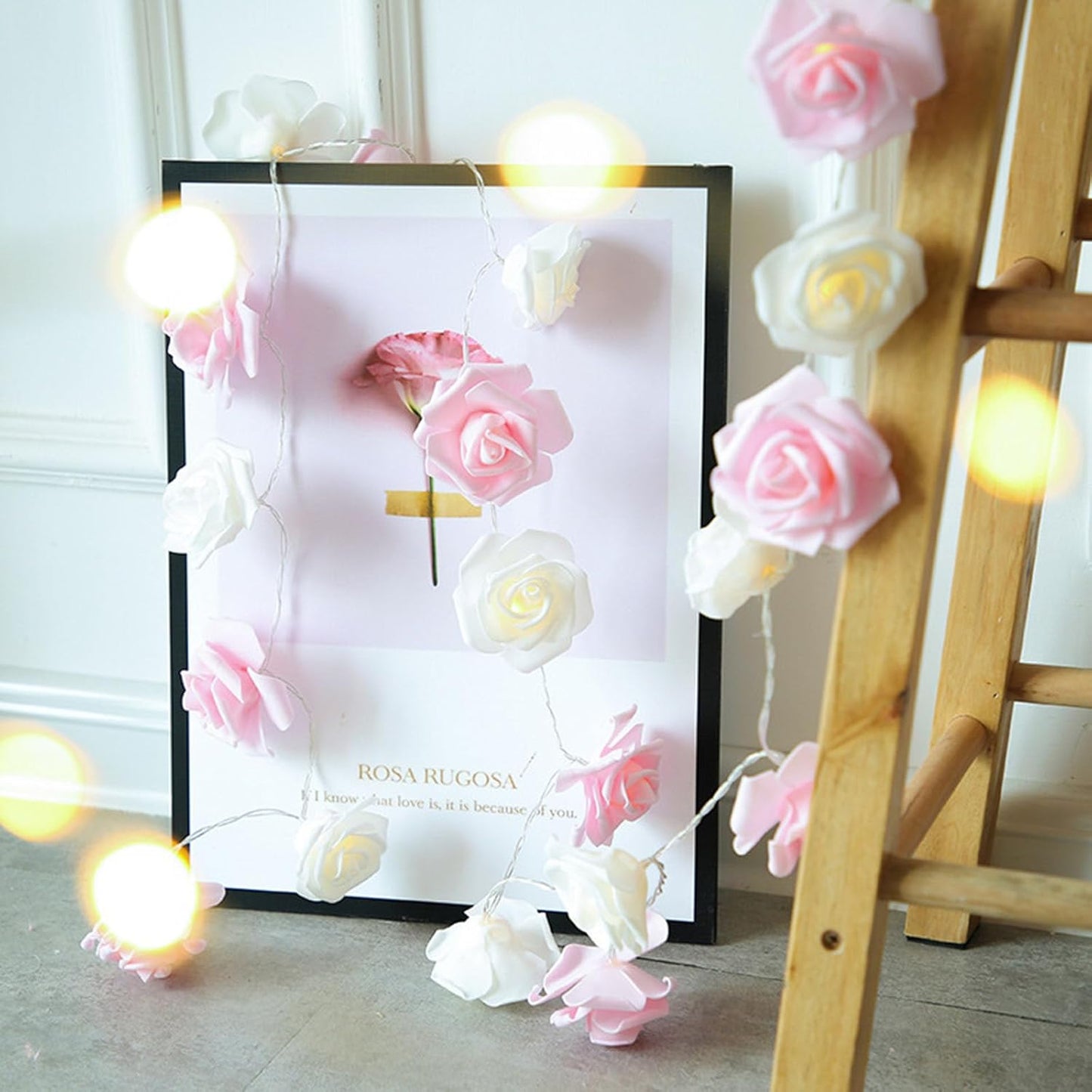 Guirlande lumineuse rose rose pour chambre à coucher Lumière LED fleur à piles pour l’extérieur romantique maison