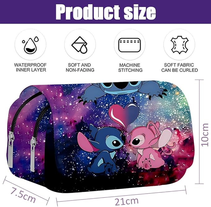 Stitch Étuis ™ à Crayons pour Étudiants Sac à Crayons Dessin Animé Pencil Case Double Organisateur Plumier Sac de Papeterie de Bureau Portable Élèves Primaire et Secondaire Scolaire Cadeaux de Rentré
