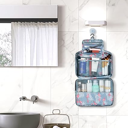 Sac à cosmétiques de voyage Trousse de Toilette Voyage Portable, 25x17x8,5cm, Trousse Maquillage Suspendue avec 4 Compartiments, Sac de Toilette Pliable Étanche Femme Homme, Sac de Cosmétique Grande Capacité pour Make Up