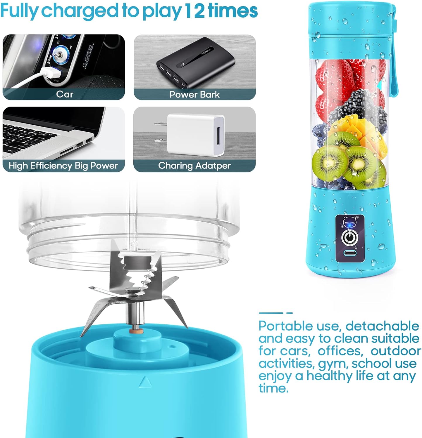 Blender Portable Fresh Juice Blender Mixeur Smoothie USB Rechargeable Mixer Blender pour Fresh Juice Smoothie Shakes Bébé Presse Fruits Portatif de Voyage à Domicile (Blue)