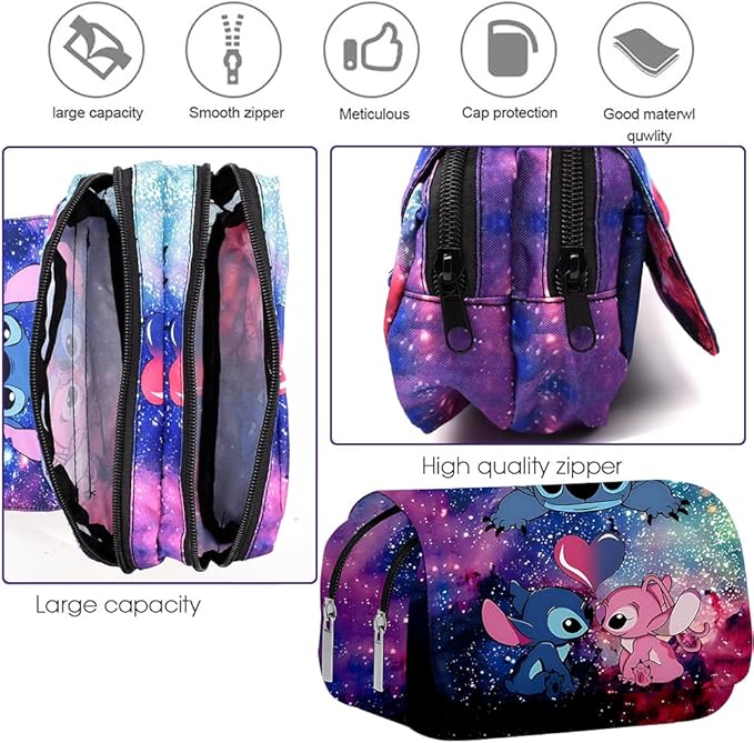 Stitch Étuis ™ à Crayons pour Étudiants Sac à Crayons Dessin Animé Pencil Case Double Organisateur Plumier Sac de Papeterie de Bureau Portable Élèves Primaire et Secondaire Scolaire Cadeaux de Rentré