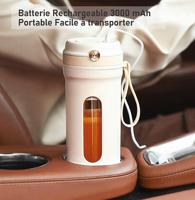 Mixeur Portable de 350 ml, Mini Melangeur à Jus Smoothie 10 Lames, Coupe de Jus Rechargeable USB-C 3000mAh Pour Sport, Gymnase, Bureau, Voyages