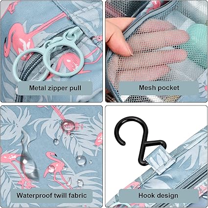 Sac à cosmétiques de voyage Trousse de Toilette Voyage Portable, 25x17x8,5cm, Trousse Maquillage Suspendue avec 4 Compartiments, Sac de Toilette Pliable Étanche Femme Homme, Sac de Cosmétique Grande Capacité pour Make Up