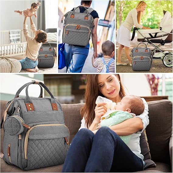 Sac à Dos à Langer pour bébé, Sac de Voyage avec Lit de Bébé Portable, 35L Grande Capacité Sac de Maternité, Sac à Couches Multifonction avec 2 Sangles de Poussette et Berceau