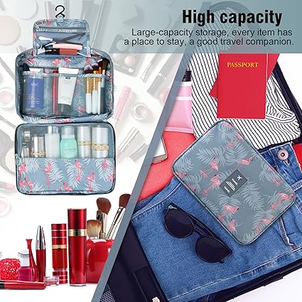 Sac à cosmétiques de voyage Trousse de Toilette Voyage Portable, 25x17x8,5cm, Trousse Maquillage Suspendue avec 4 Compartiments, Sac de Toilette Pliable Étanche Femme Homme, Sac de Cosmétique Grande Capacité pour Make Up