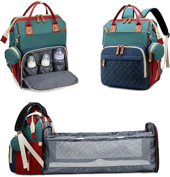 Fexkean Sac à Dos à Langer pour Bébé, Sac à Dos Pour lit bébé, Sac à langer de voyage portable avec lit pliable Grande Capacité Sac à Couches Multifonction Imperméable