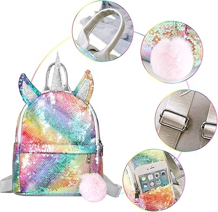 Sac à Dos pour Enfants,WolinTek Sac à Dos Licorne, Sac à Dos à Paillettes, Sac à Dos de Voyage, Mignonne Paillettes de Mode de Fille de Sac à Dos pour Enfant et Les Filles
