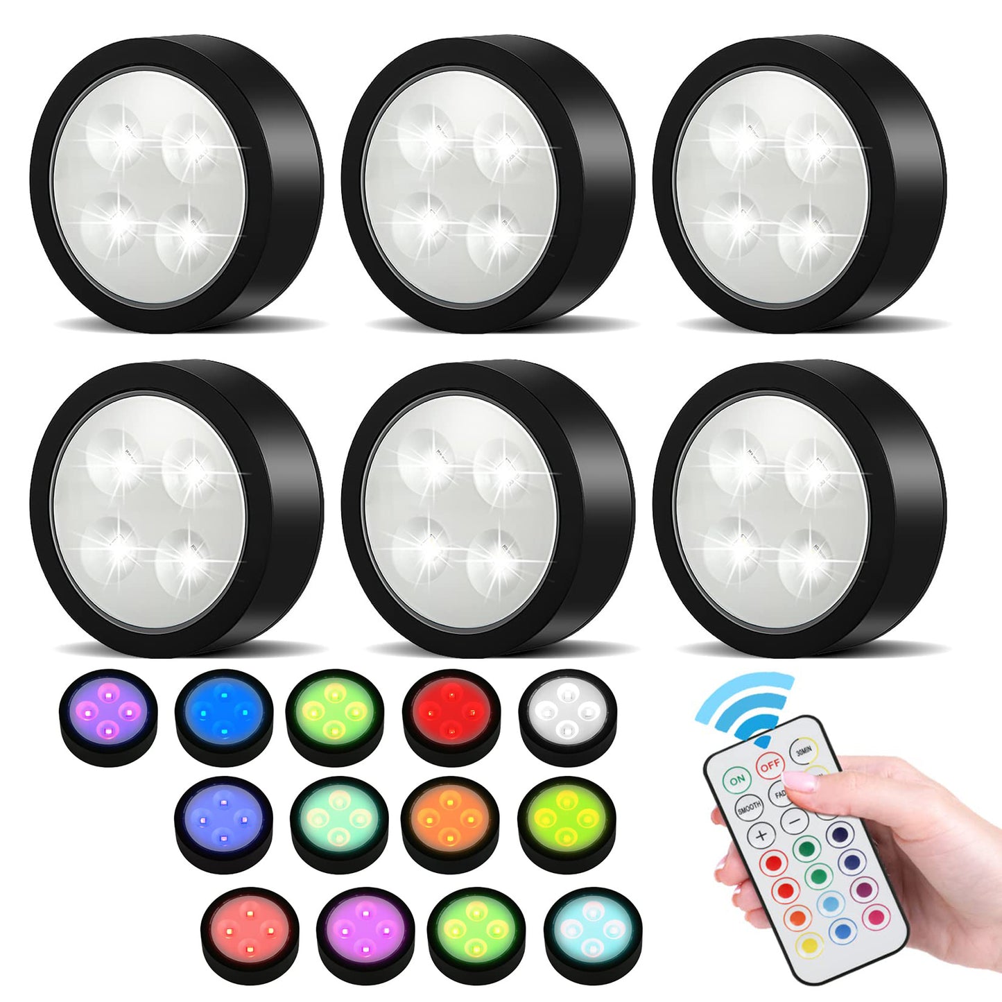 Lumières sans fil sous les armoires avec éclairage à distance 13 couleurs LED sous les armoires Lumières autocollantes sur l’armoire Lumières sous le comptoir Lumières RVB de télécommande