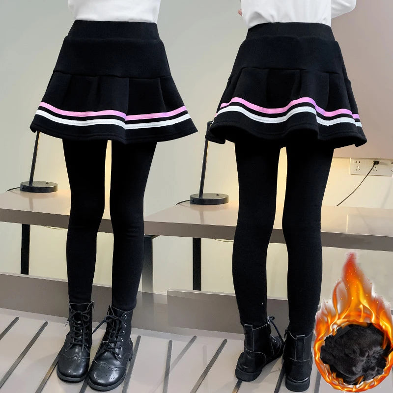 Leggings à rayures en velours pour fille de 3 à 14 ans, jupe-pantalon, chaud