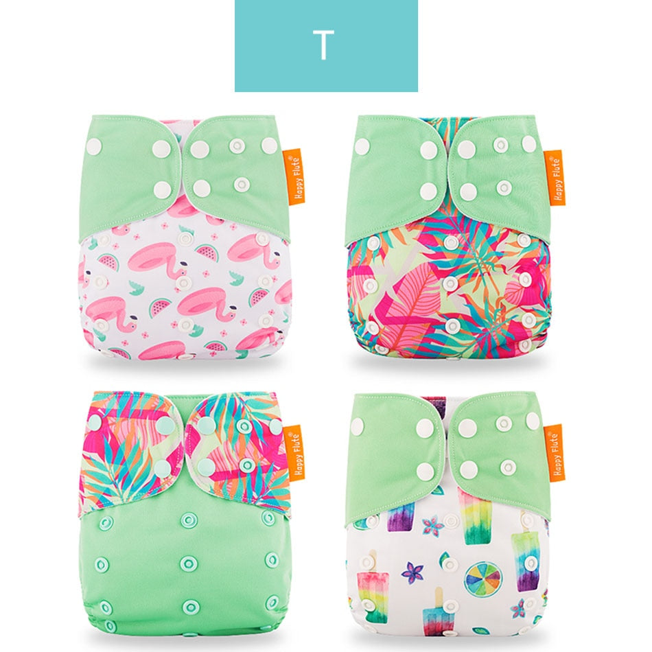 Happyflute 2022 New Fashion Style Baby Nappy 4pcs/set Diaper Cover Waterproof&Reusable Cloth Diaper