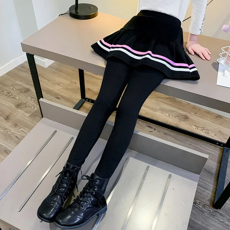 Leggings à rayures en velours pour fille de 3 à 14 ans, jupe-pantalon, chaud