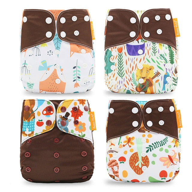 Happyflute 2022 New Fashion Style Baby Nappy 4pcs/set Diaper Cover Waterproof&Reusable Cloth Diaper