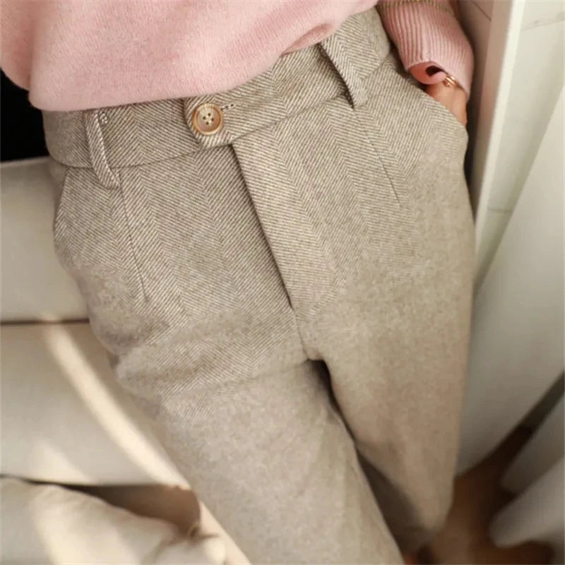 Pantalon en laine Sarouel Pantalon Crayon Femmes 2024 Automne Hiver Taille Haute Décontracté Costume Pantalon Bureau