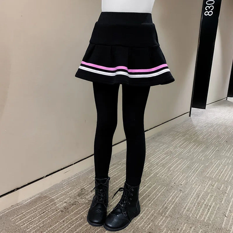 Leggings à rayures en velours pour fille de 3 à 14 ans, jupe-pantalon, chaud