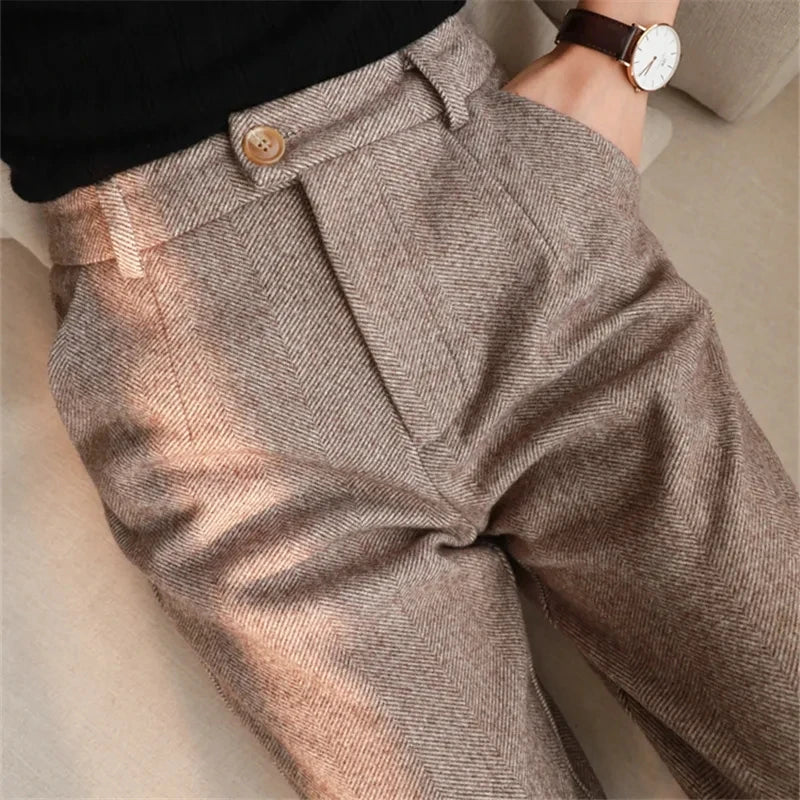 Pantalon en laine Sarouel Pantalon Crayon Femmes 2024 Automne Hiver Taille Haute Décontracté Costume Pantalon Bureau