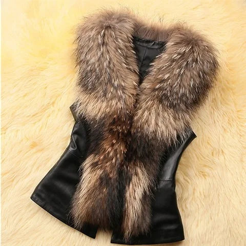 Gilet Femmes Élégant Loisirs Noir Fausse Fourrure Gilet ,Manteau