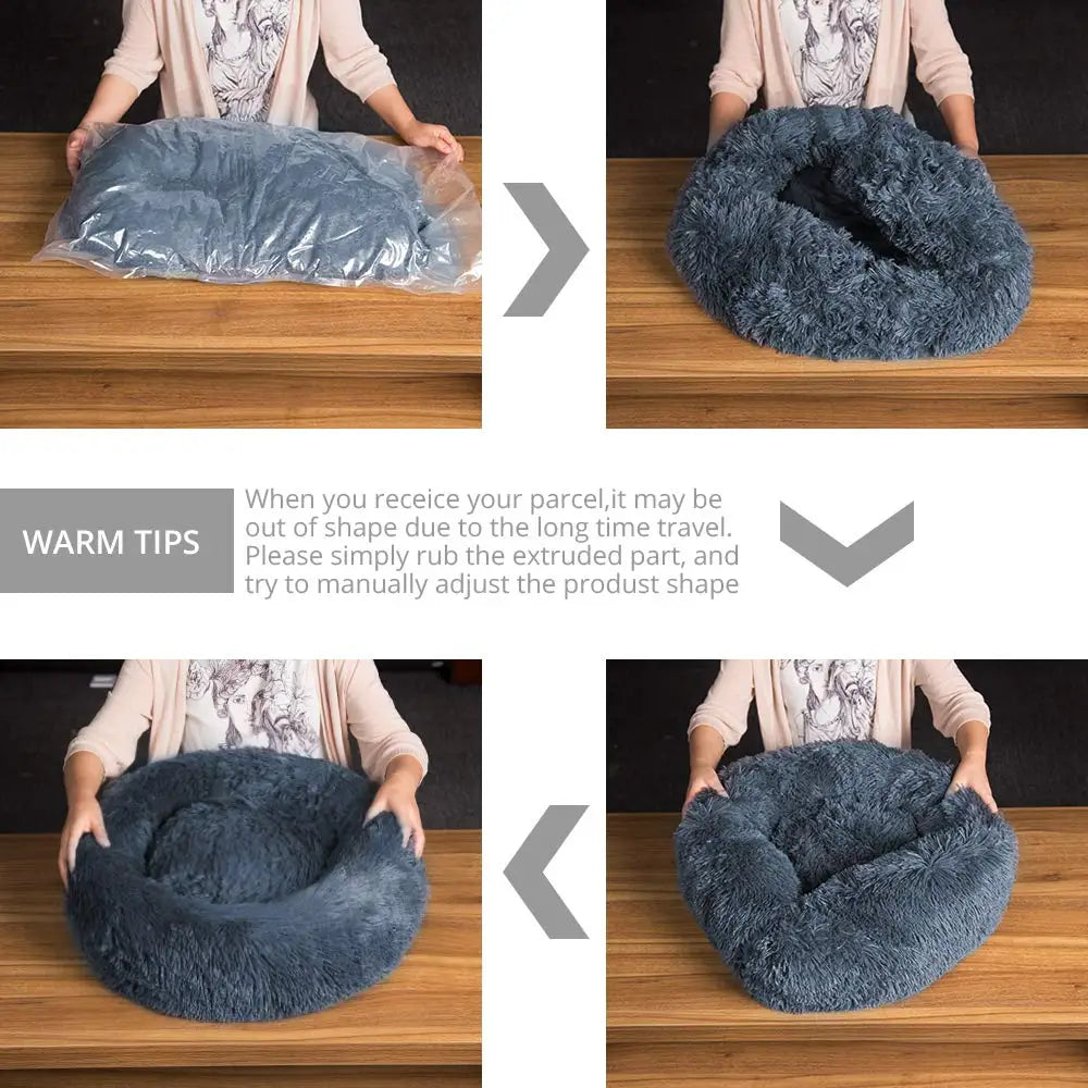 Lit rond en peluche super doux pour animaux de compagnie, lit pour grand chien, maison pour chat, long, moyen, sommeil chaud, hiver, 50