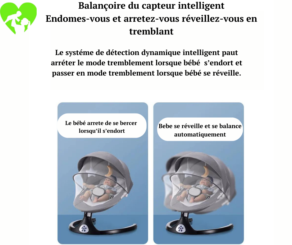 Balancelle bébé /transat électrique connécté DEAREST gris avec capote + moustiquaire