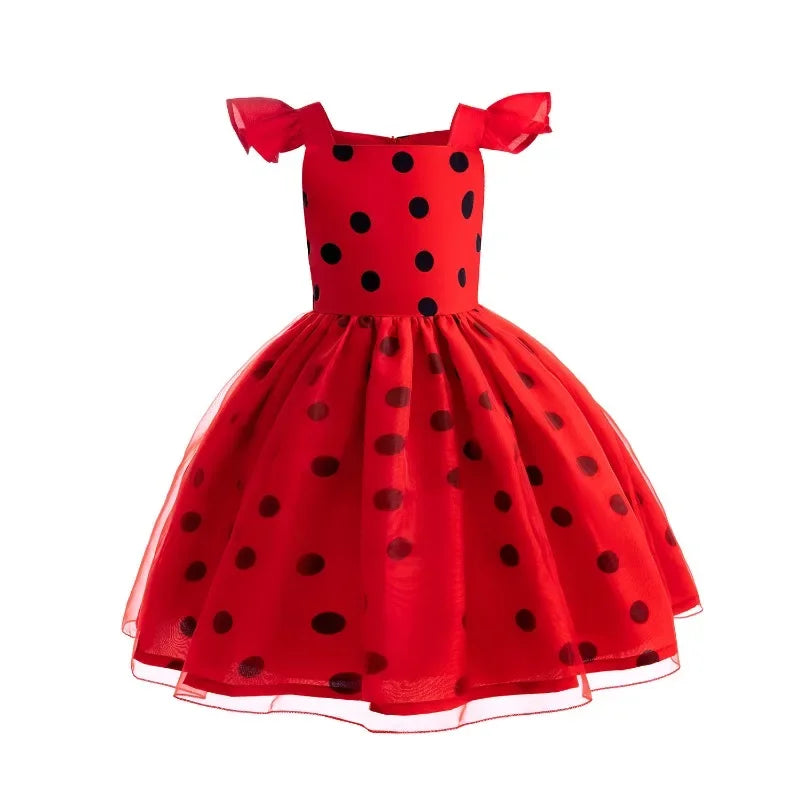 Robe Coccinelle Filles + gants+ sac+ masque + boucle d'oreille