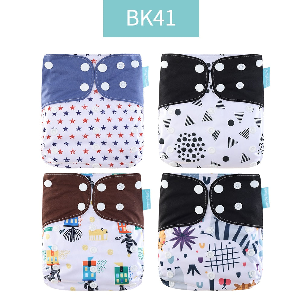 Happyflute 2022 New Fashion Style Baby Nappy 4pcs/set Diaper Cover Waterproof&Reusable Cloth Diaper