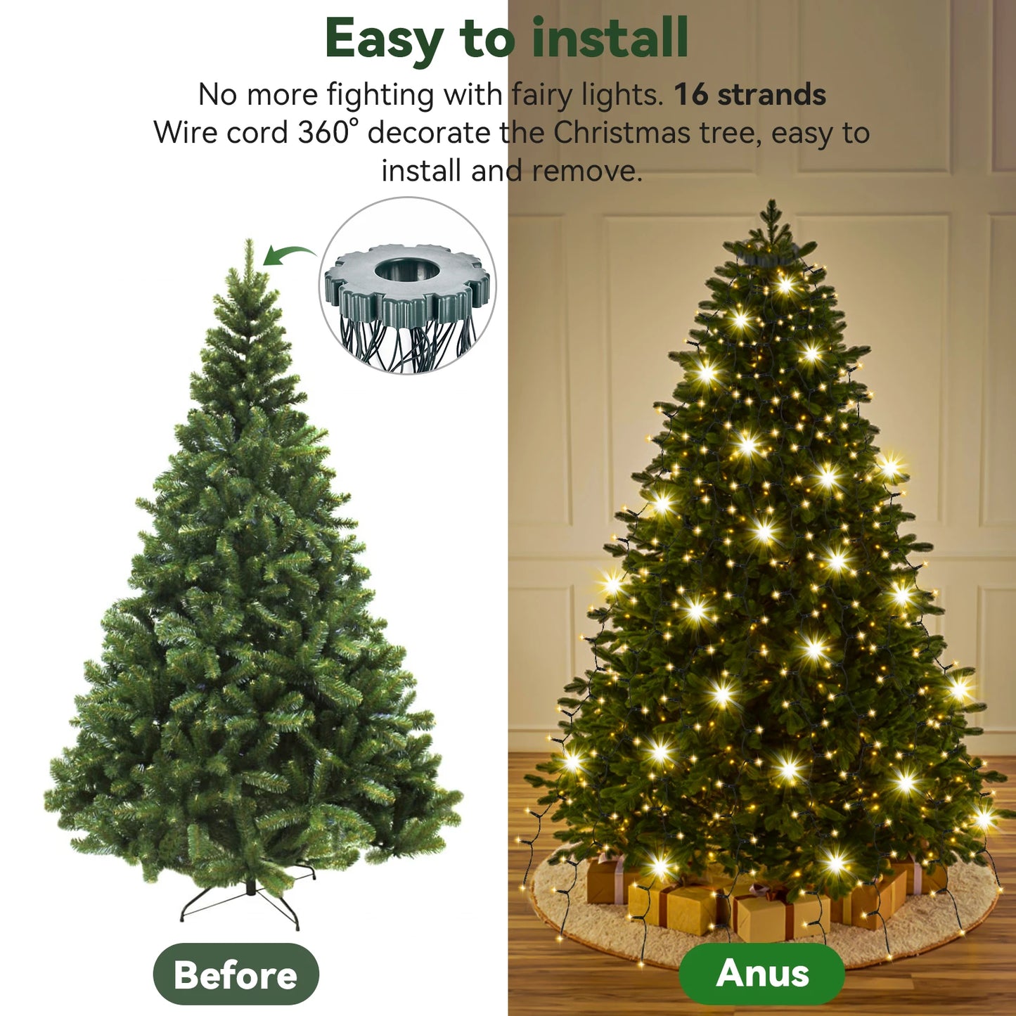 Guirlandes lumineuses de Noël à LED 8 modes d’éclairage Guirlandes lumineuses Lumières de Noël pour fêtes à la maison 400 LED