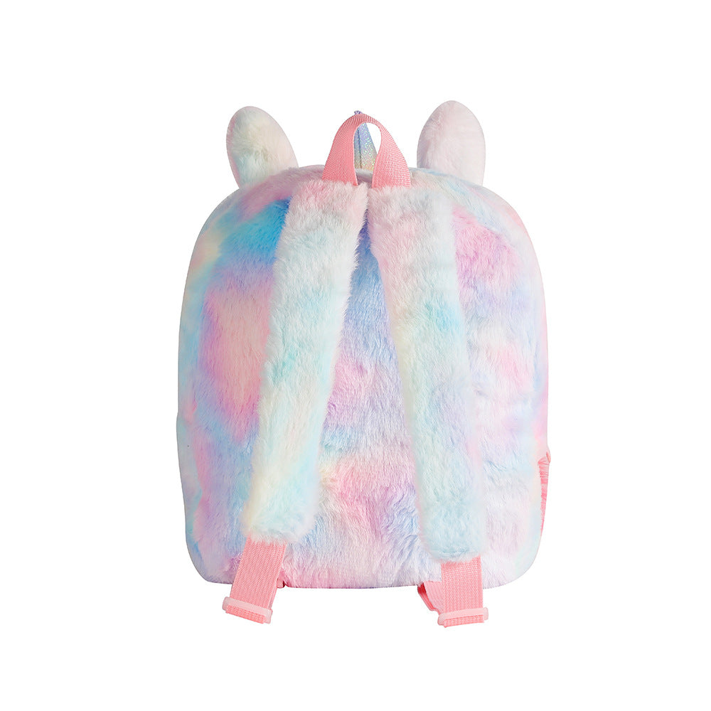 Sac à dos pour filles de maternelle Sac à dos en peluche de dessin animé licorne pour enfants avec de jolis grands yeux