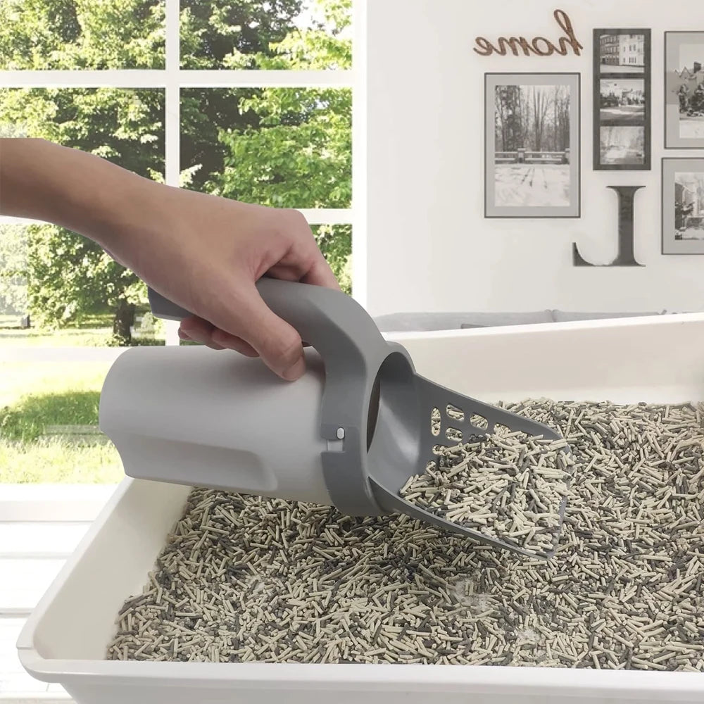 CATOPIA Litter Scooper Pelle à Litière avec Réservoir, Pelle à Litière avec Poubelle pour Chat, Bac Récupérateur déchets, 10 Rouleaux Sacs Poubelle