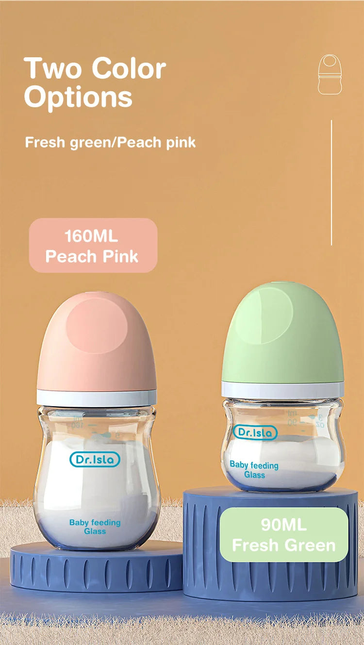 Biberon en verre pour nouveau-né, alimentation au lait pour bébé, sans BPA, 160ml, Rose , Blue