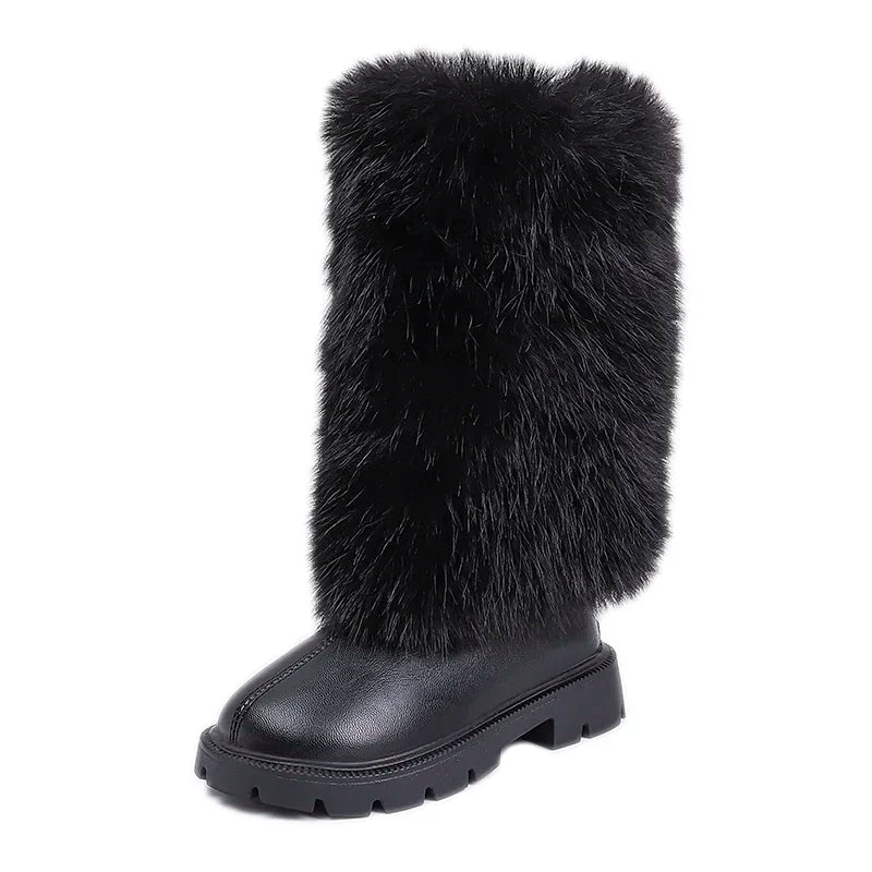 Bottes hautes enfants chaud princesse bottes en cuir semelles souples
