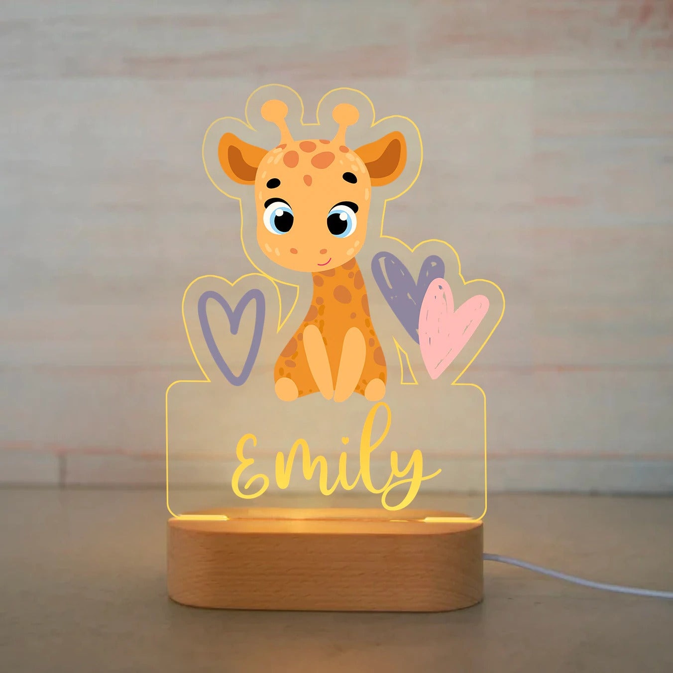 Lampe de nuit en acrylique avec le nom individuel de l'enfant