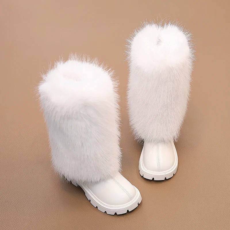 Bottes hautes enfants chaud princesse bottes en cuir semelles souples