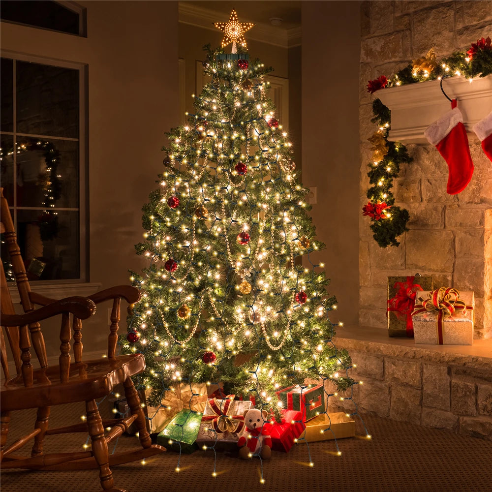 Guirlandes lumineuses de Noël à LED 8 modes d’éclairage Guirlandes lumineuses Lumières de Noël pour fêtes à la maison 400 LED