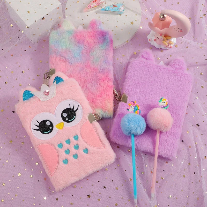 A5 Carnet de Notes Horizontal, Journal Secret, Notebook pour le travail, l'étude, Cadeau pour Enfants et Adolescents , Hibou en Peluche