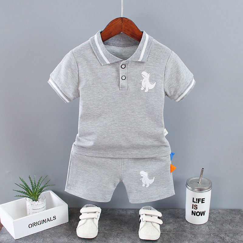 2 piéces Ensemble Court À Rayures Imprimées À Manches Courtes Pour Garçon, Ensemble T-shirt Et Short, Vêtements Pour Enfants Pour L'été