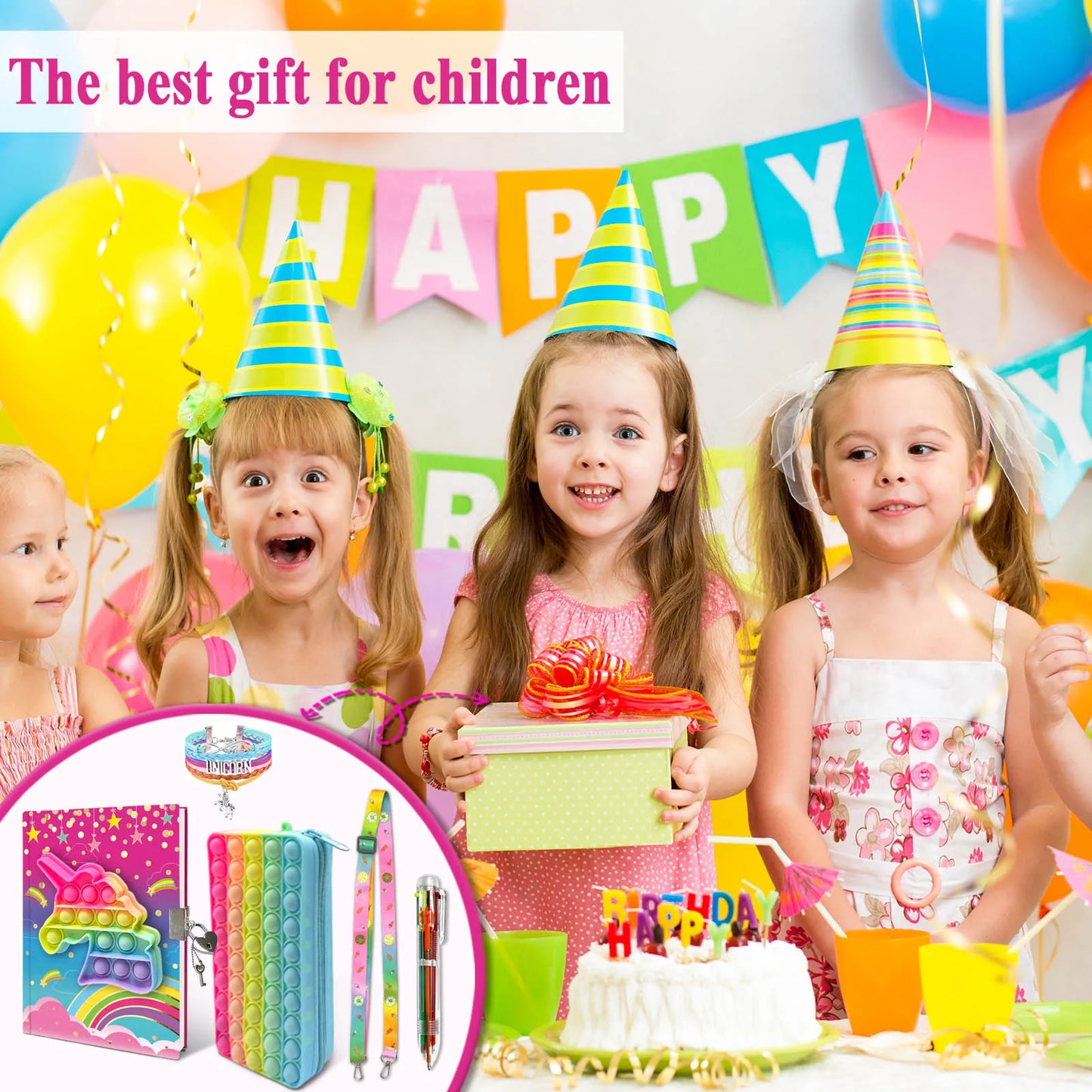 Cahier Pop pour Enfants, Fidget Journal Set Comprend Agenda avec serrure Bracelet de mode rose 6 Stylo à bille multicolore