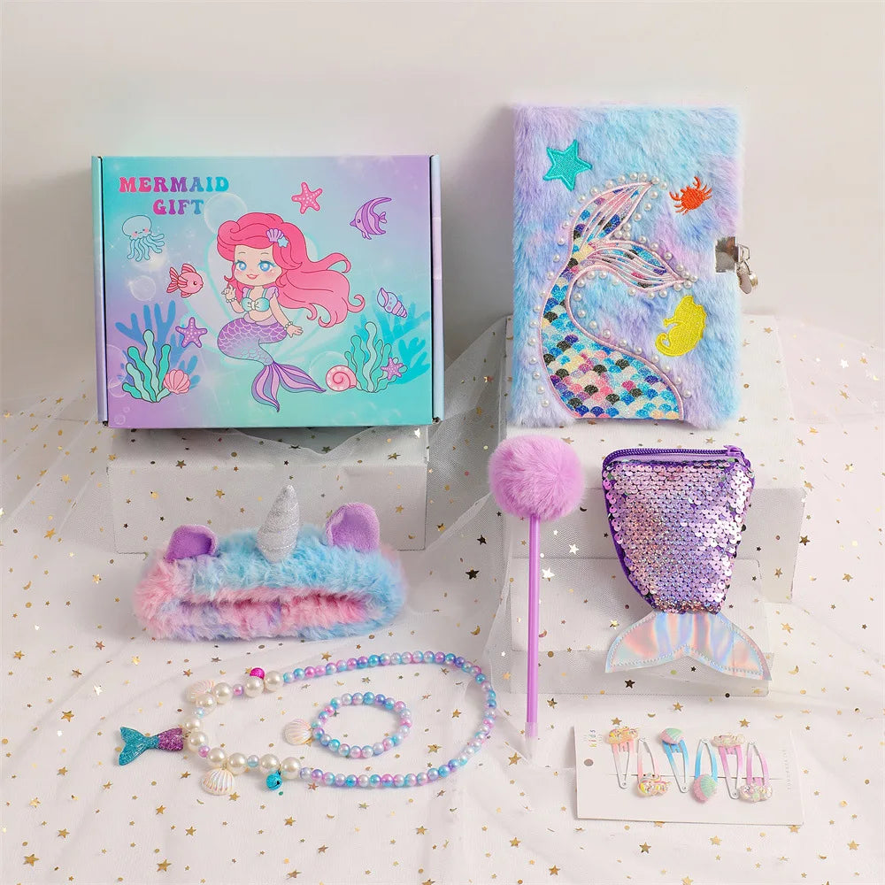 Sirène Thème Etudiant Papeterie Set Mignon Fantasy Dessin Animé Thème Cahier Set Cadeau de Noël pour les filles Sirène Cadeau d’anniversaire Pas Cher