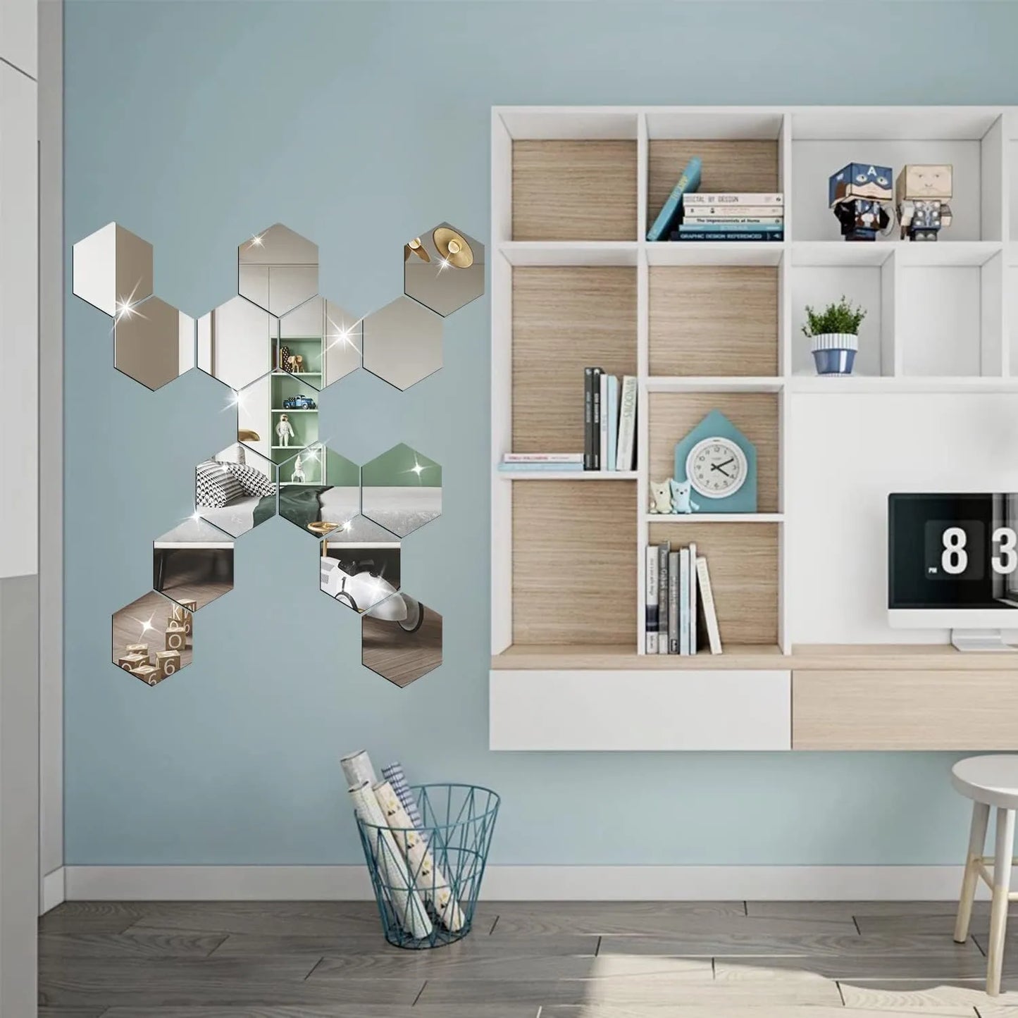 12 pcs 3D Miroir Mural Autocollant , Décoration Intérieure, Argent