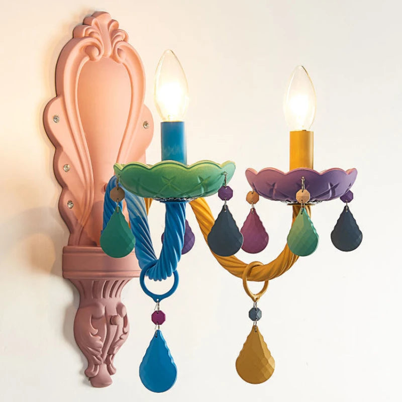 Applique murale en cristal Macaron pour chambre d'enfant, lampe LED créative, rose, chambre de bébé, chambre de princesse