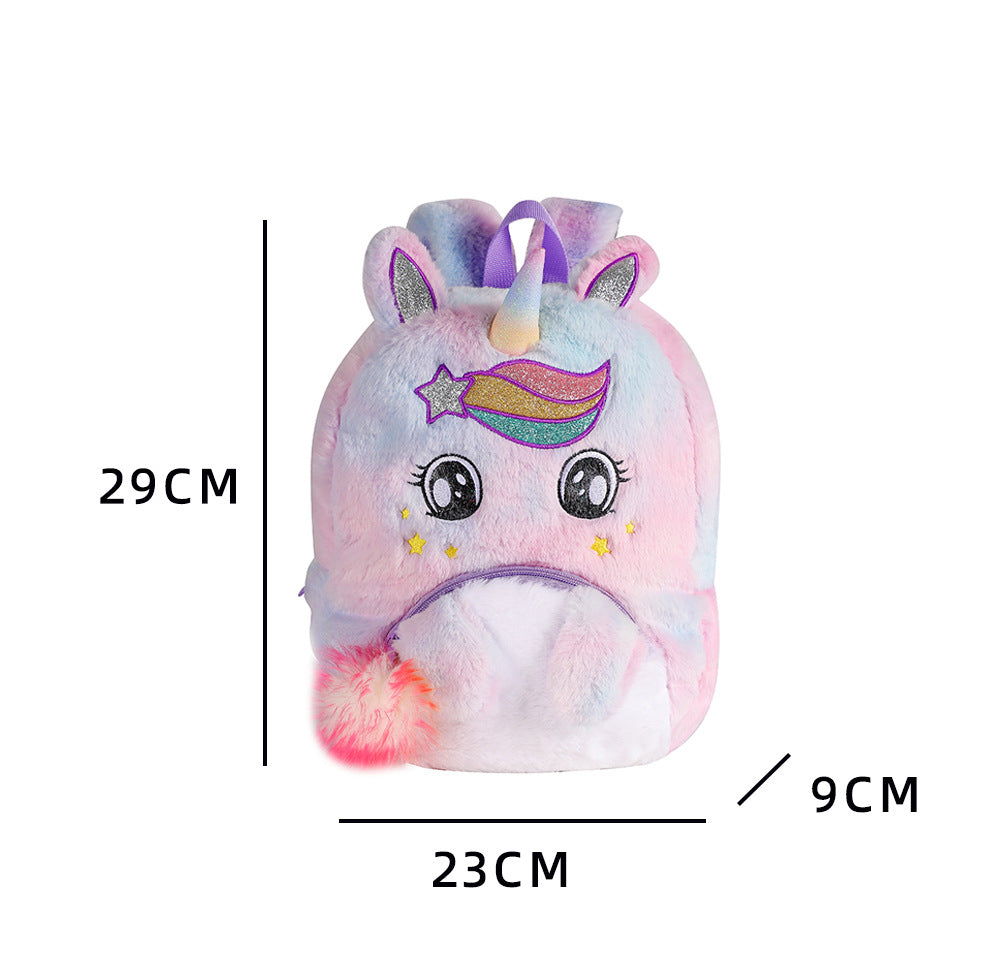 Sac à dos pour filles de maternelle Sac à dos en peluche de dessin animé licorne pour enfants avec de jolis grands yeux