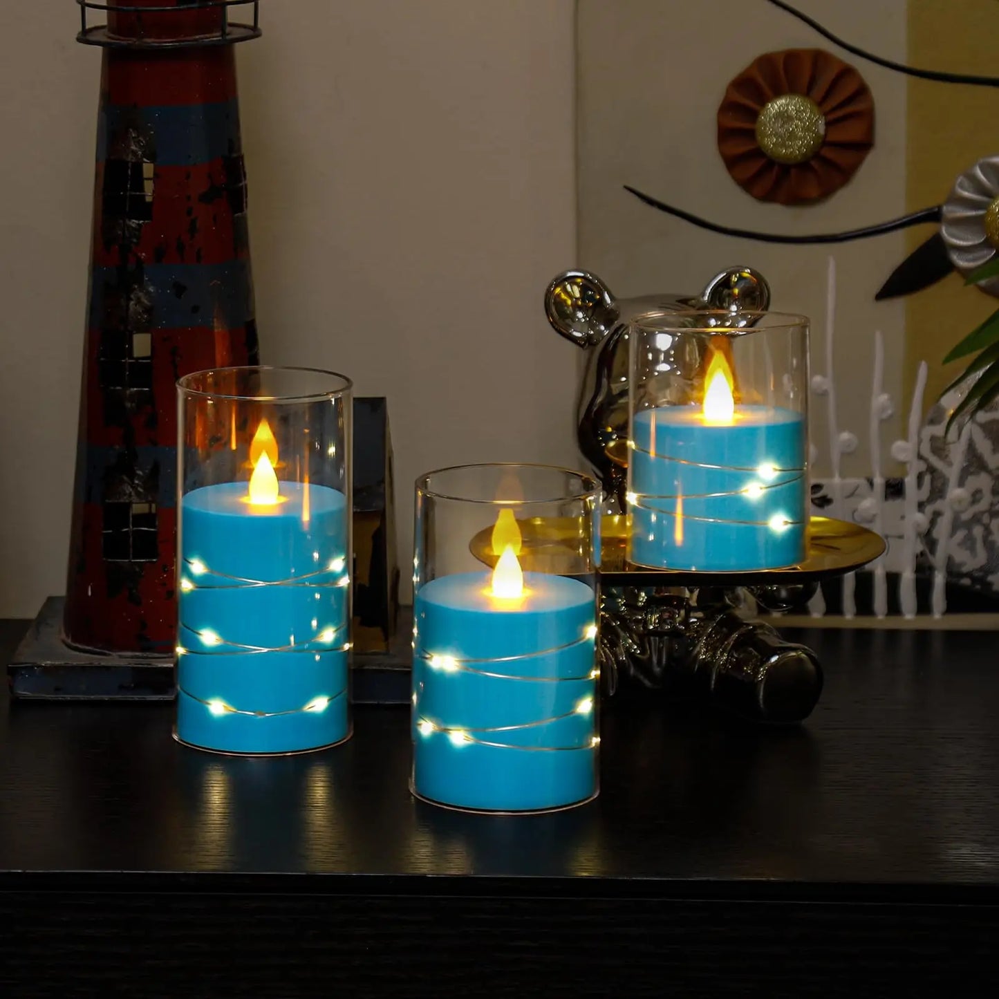 Bougie LEDLe bougie électronique en fil de cuivre clignote sans flamme avec télécommande pour la maison Noël Fête