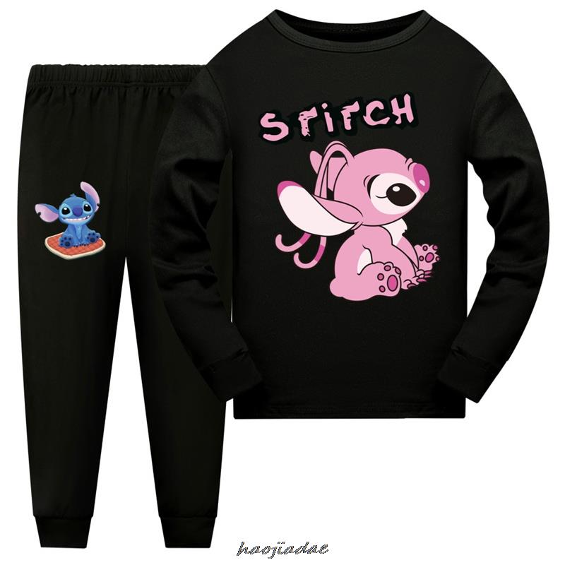 Ensembles de pyjamas en coton à manches longues pour enfants Stitch